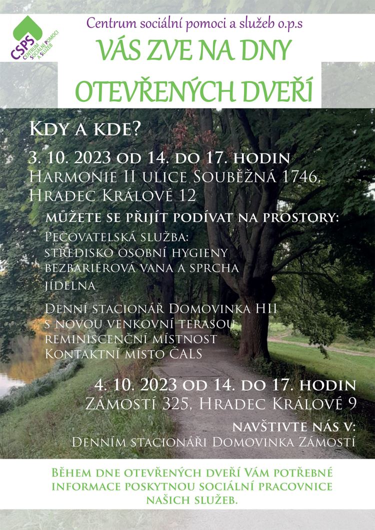 Den otevřených dveří 3. 10. 2023 od 14. do 17. hodin